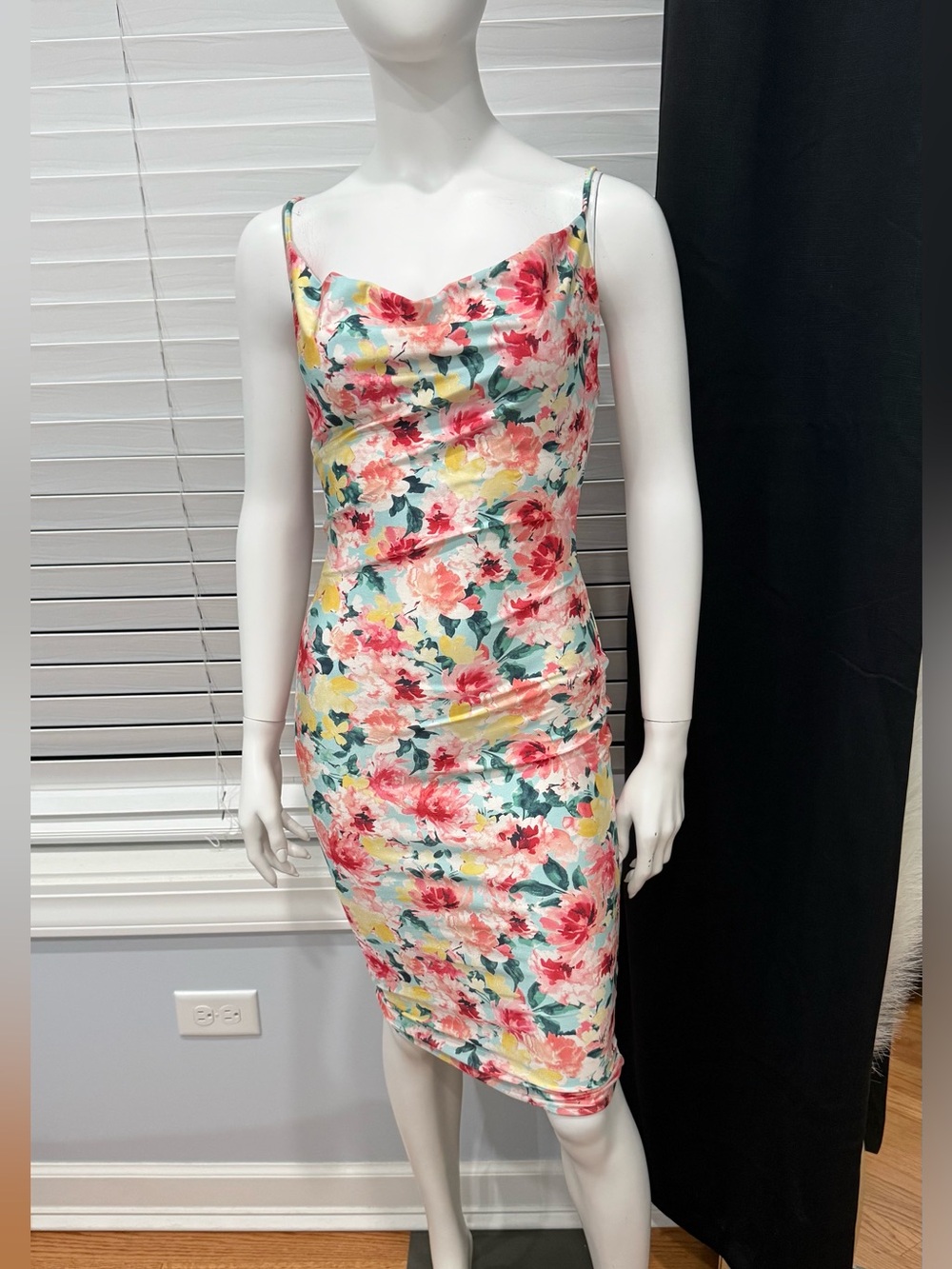 iris Floral Cowl Neck Midi Dress - Pink, Yellow, Teal